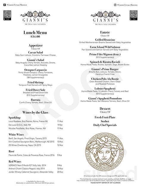 gianni's at the former versace mansion|versace mansion menu prices.